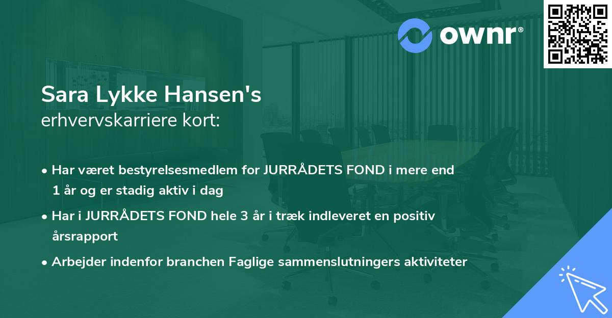 Sara Lykke Hansen's erhvervskarriere kort
