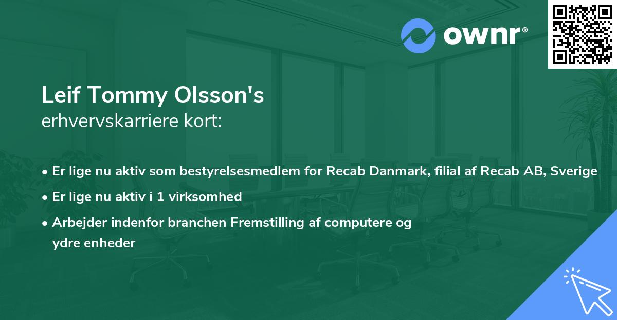 Leif Tommy Olsson's erhvervskarriere kort