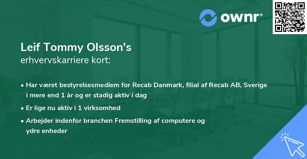 Leif Tommy Olsson's erhvervskarriere kort