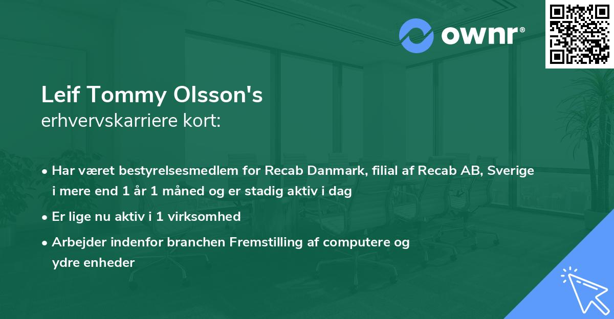 Leif Tommy Olsson's erhvervskarriere kort