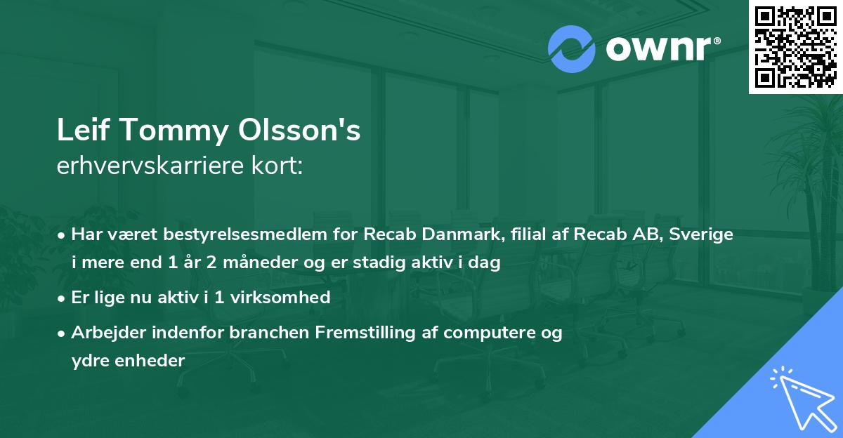 Leif Tommy Olsson's erhvervskarriere kort