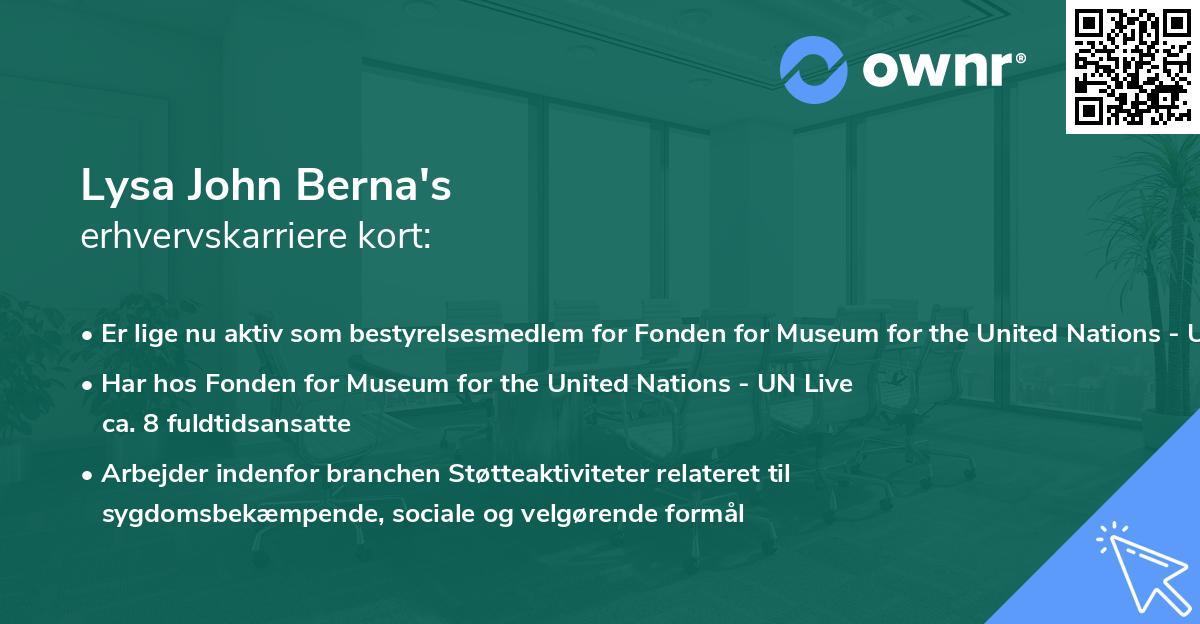 Lysa John Berna's erhvervskarriere kort