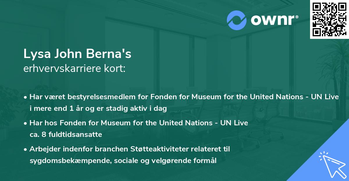 Lysa John Berna's erhvervskarriere kort