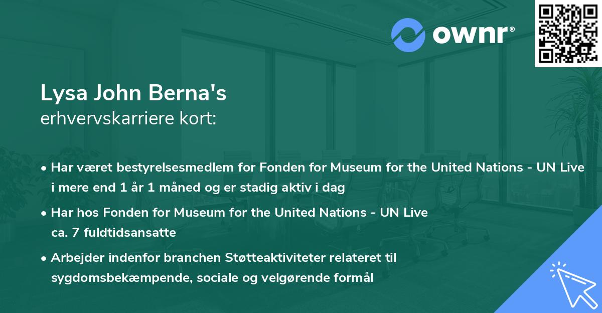 Lysa John Berna's erhvervskarriere kort