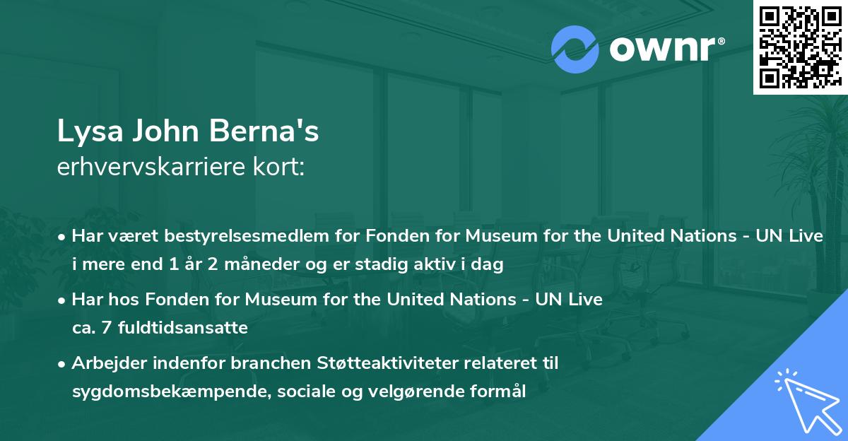 Lysa John Berna's erhvervskarriere kort