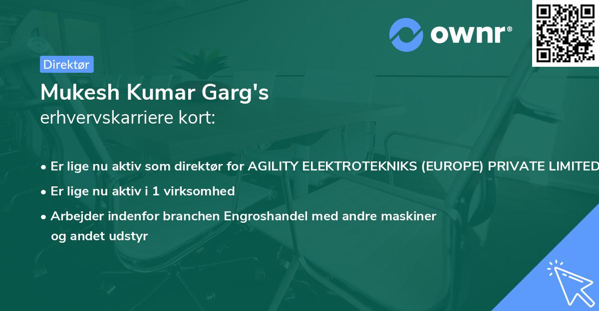 Mukesh Kumar Garg's erhvervskarriere kort