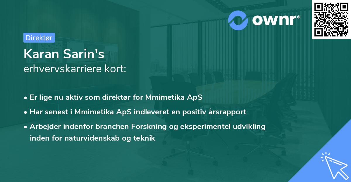 Karan Sarin's erhvervskarriere kort