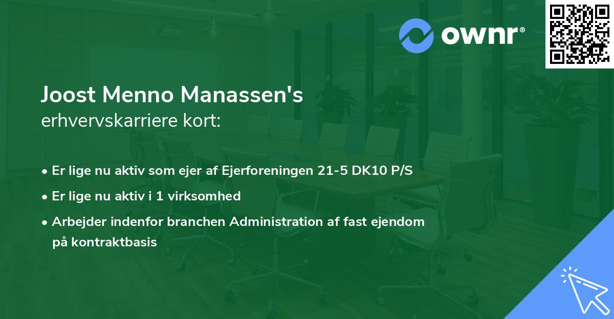 Joost Menno Manassen's erhvervskarriere kort