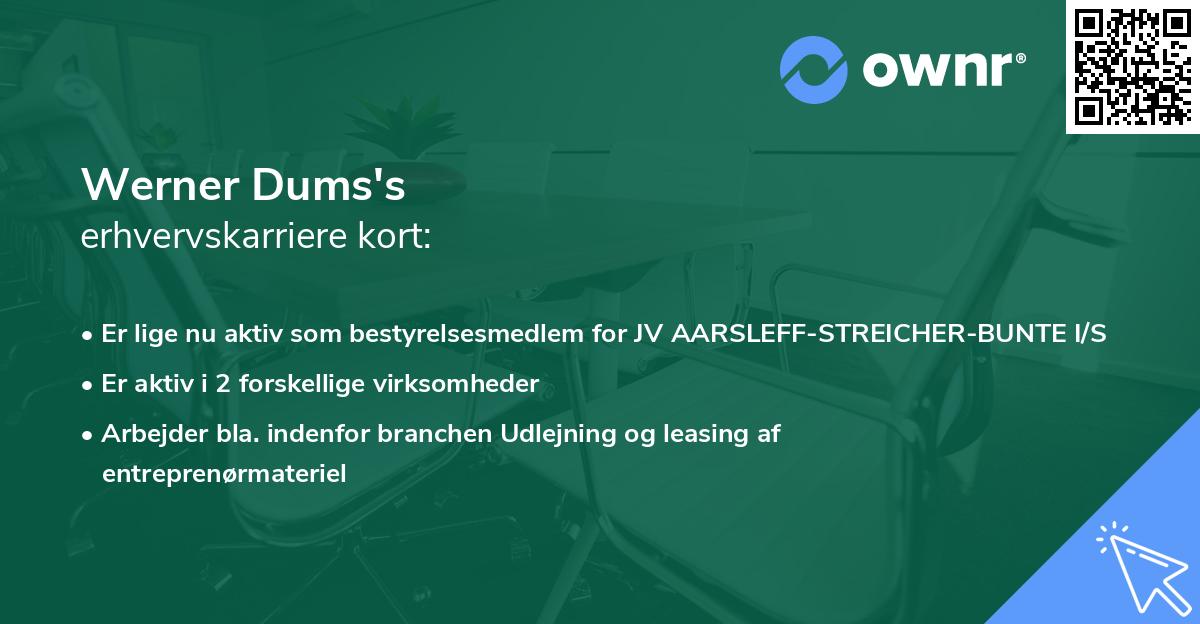 Werner Dums's erhvervskarriere kort
