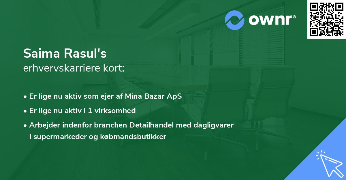 Saima Rasul's erhvervskarriere kort