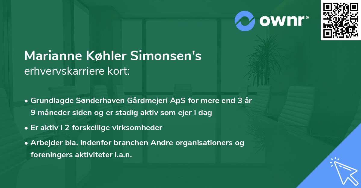 Marianne Køhler Simonsen's erhvervskarriere kort