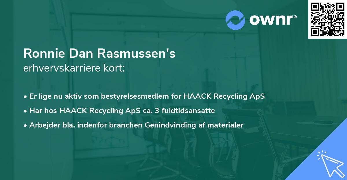 Ronnie Dan Rasmussen's erhvervskarriere kort