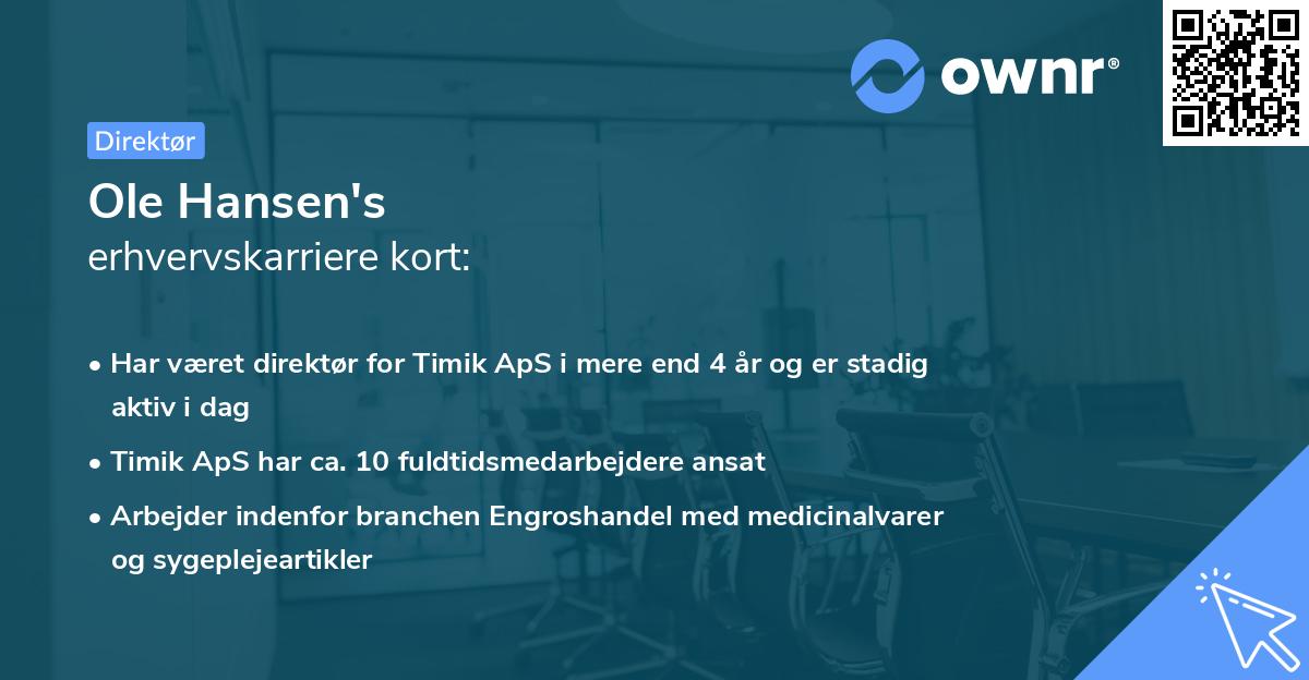 Ole Hansen's erhvervskarriere kort