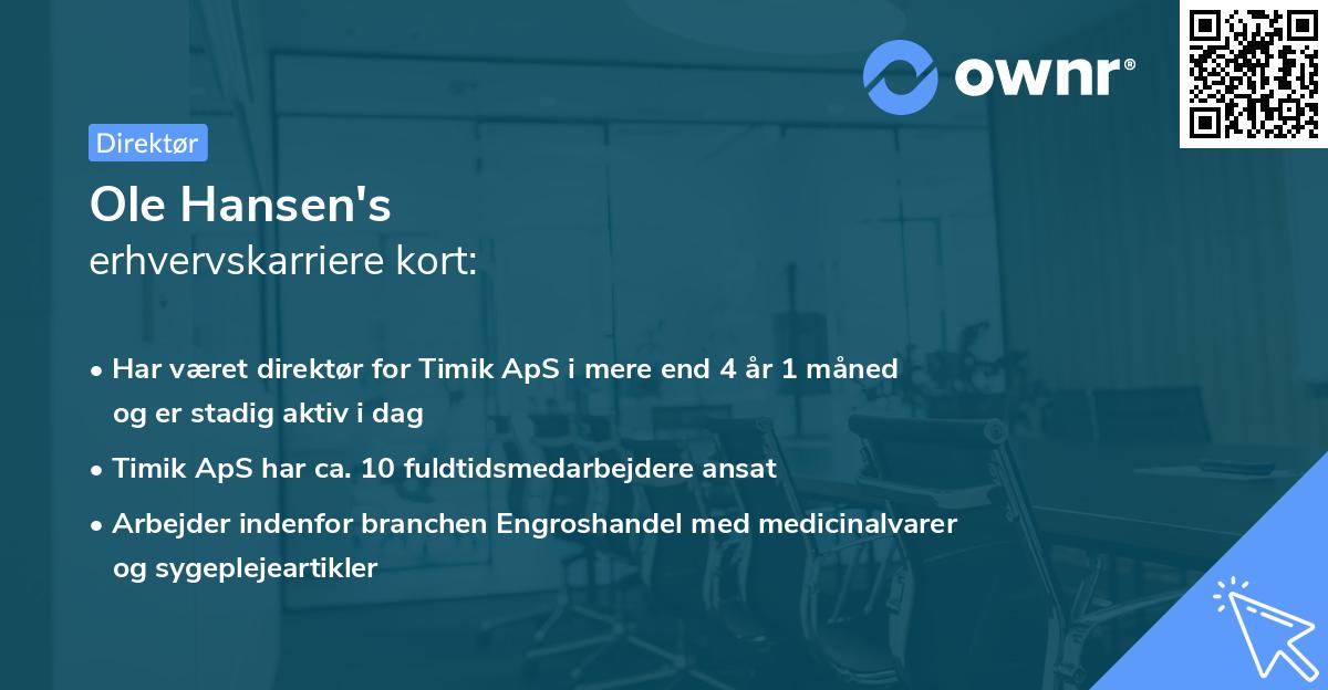 Ole Hansen's erhvervskarriere kort