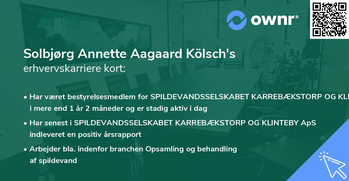 Solbjørg Annette Aagaard Kölsch's erhvervskarriere kort