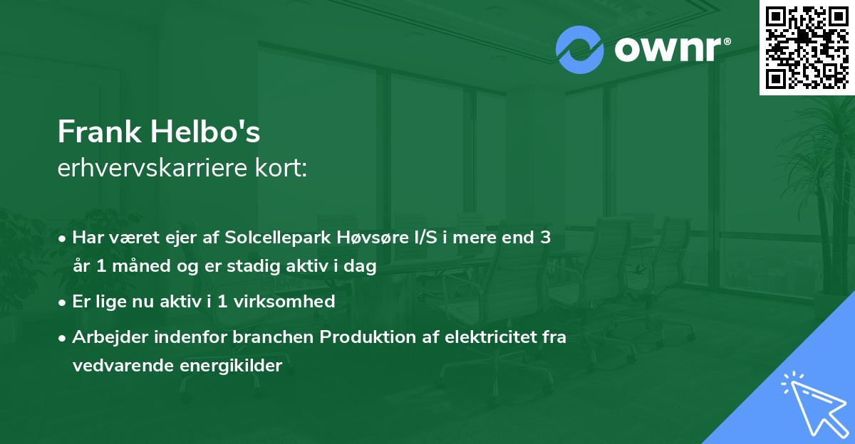 Frank Helbo's erhvervskarriere kort