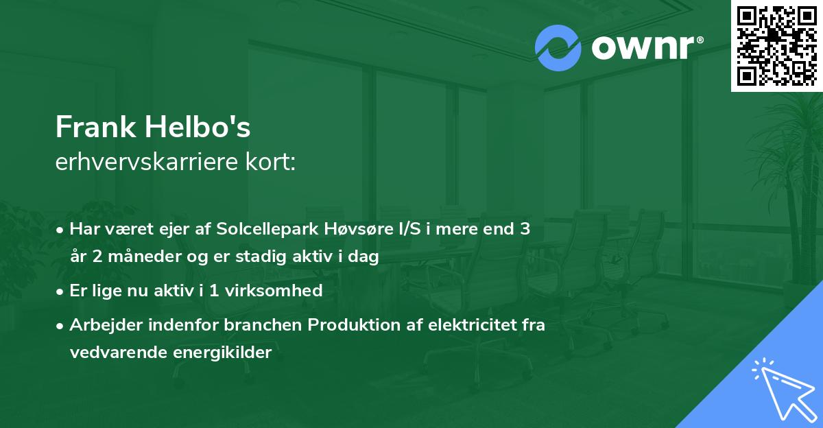 Frank Helbo's erhvervskarriere kort