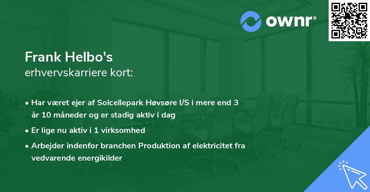 Frank Helbo's erhvervskarriere kort