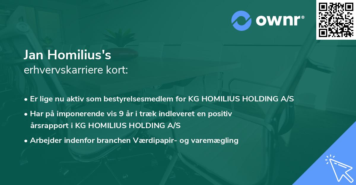 Jan Homilius's erhvervskarriere kort