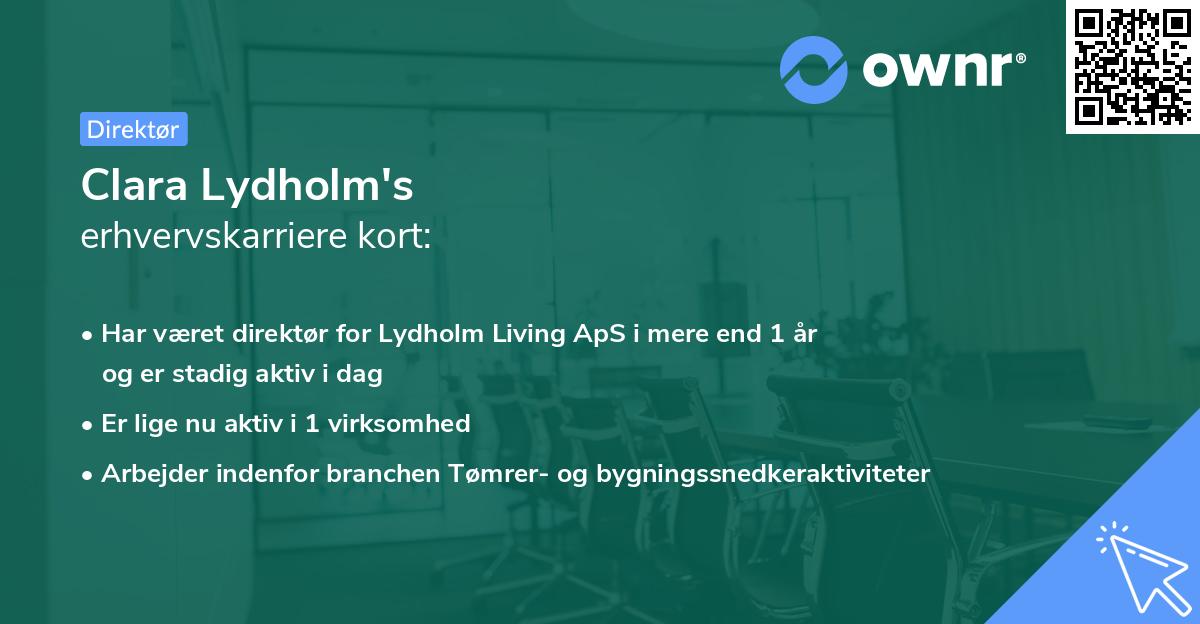 Clara Lydholm's erhvervskarriere kort