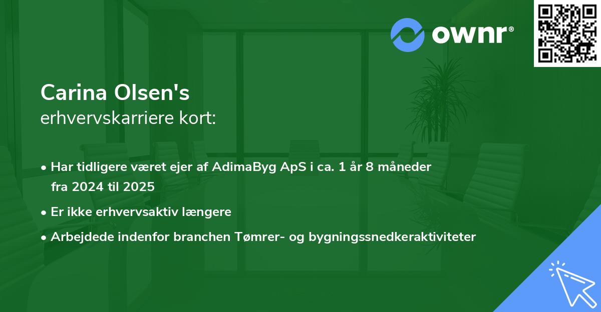 Carina Olsen's erhvervskarriere kort