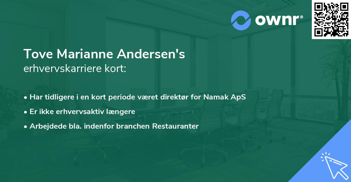 Tove Marianne Andersen's erhvervskarriere kort