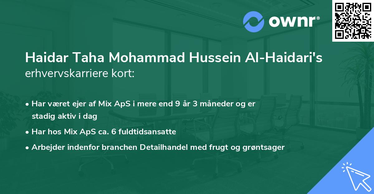 Haidar Taha Mohammad Hussein Al-Haidari's erhvervskarriere kort
