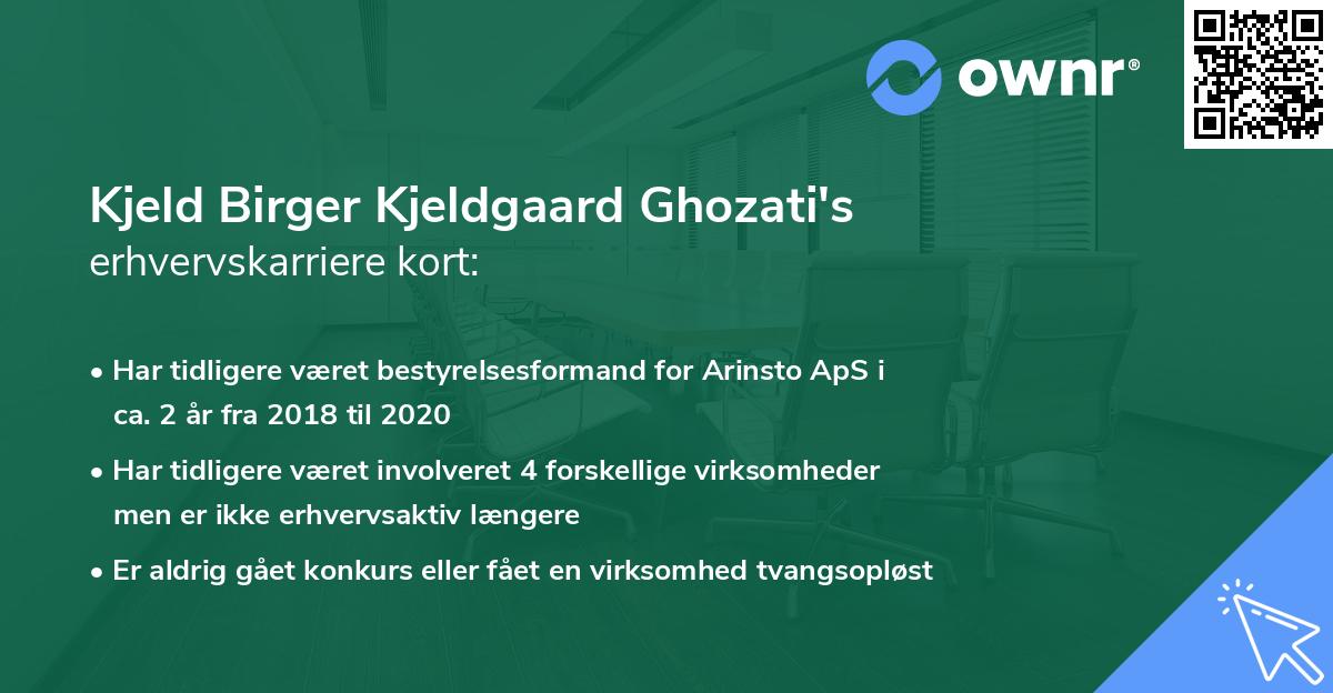 Kjeld Birger Kjeldgaard Ghozati's erhvervskarriere kort