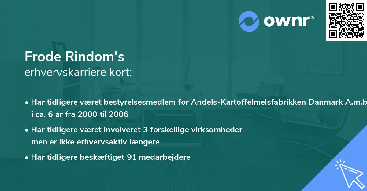 Frode Rindom's erhvervskarriere kort