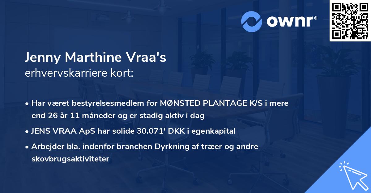 Jenny Marthine Vraa's erhvervskarriere kort