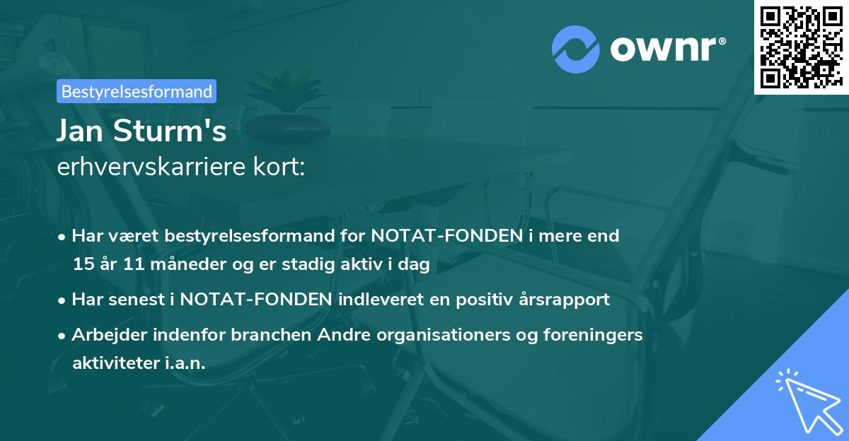 Jan Sturm's erhvervskarriere kort