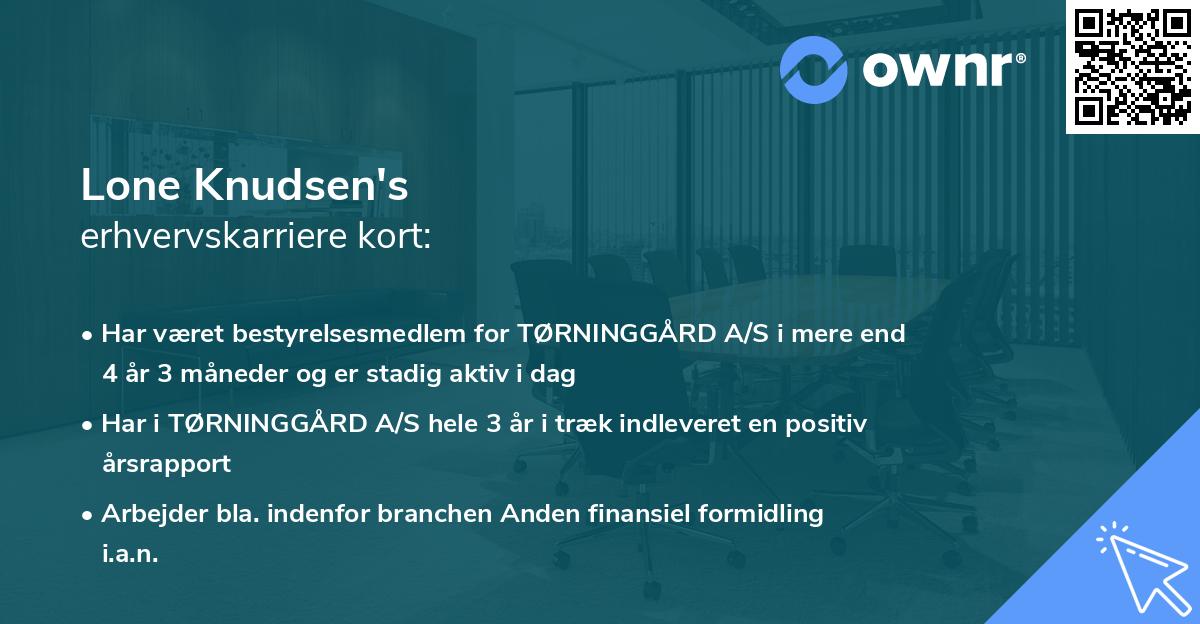 Lone Knudsen's erhvervskarriere kort