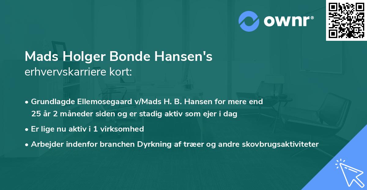 Mads Holger Bonde Hansen's erhvervskarriere kort