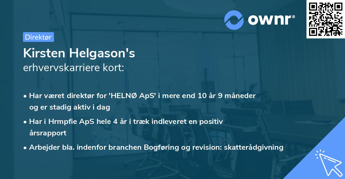 Kirsten Helgason's erhvervskarriere kort