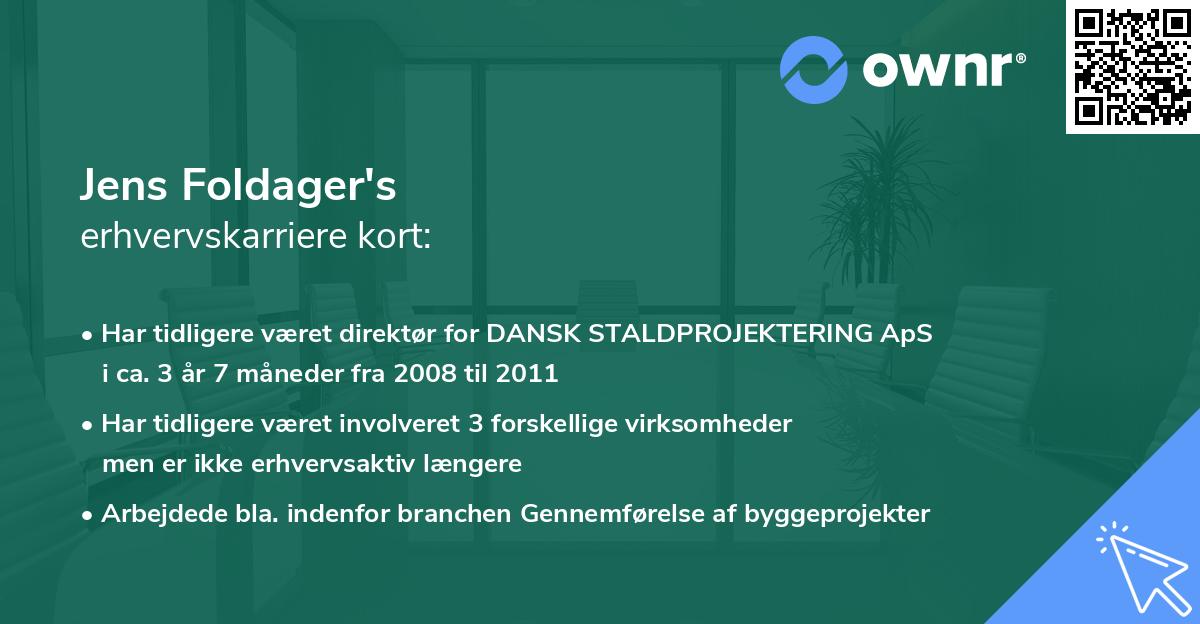 Jens Foldager's erhvervskarriere kort
