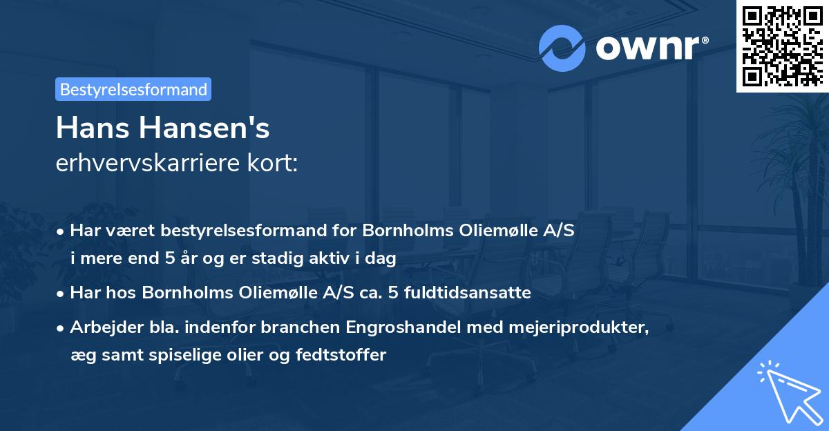 Hans Hansen's erhvervskarriere kort