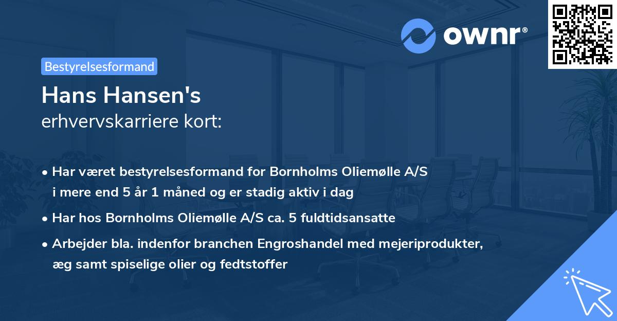 Hans Hansen's erhvervskarriere kort