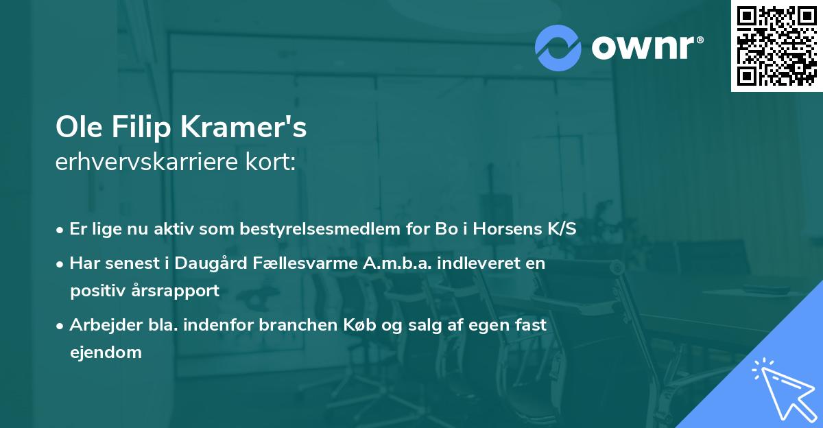 Ole Filip Kramer's erhvervskarriere kort