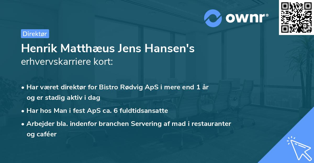 Henrik Matthæus Jens Hansen's erhvervskarriere kort