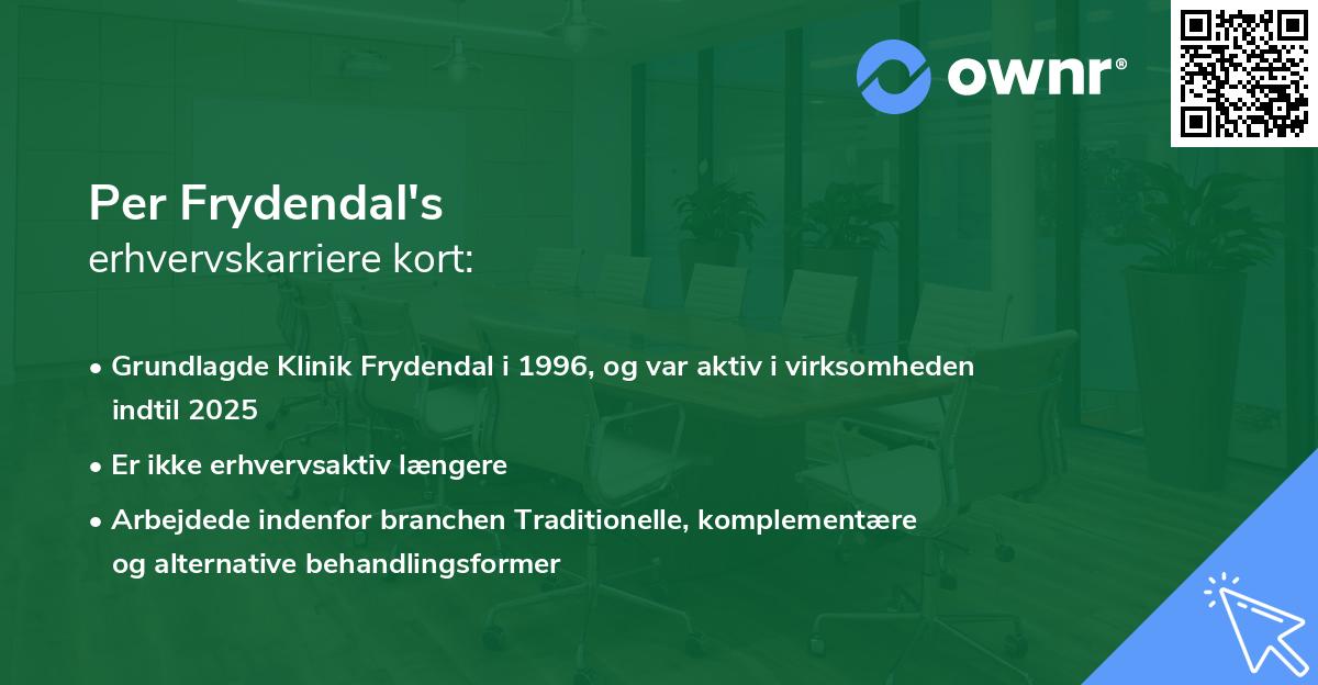 Per Frydendal's erhvervskarriere kort