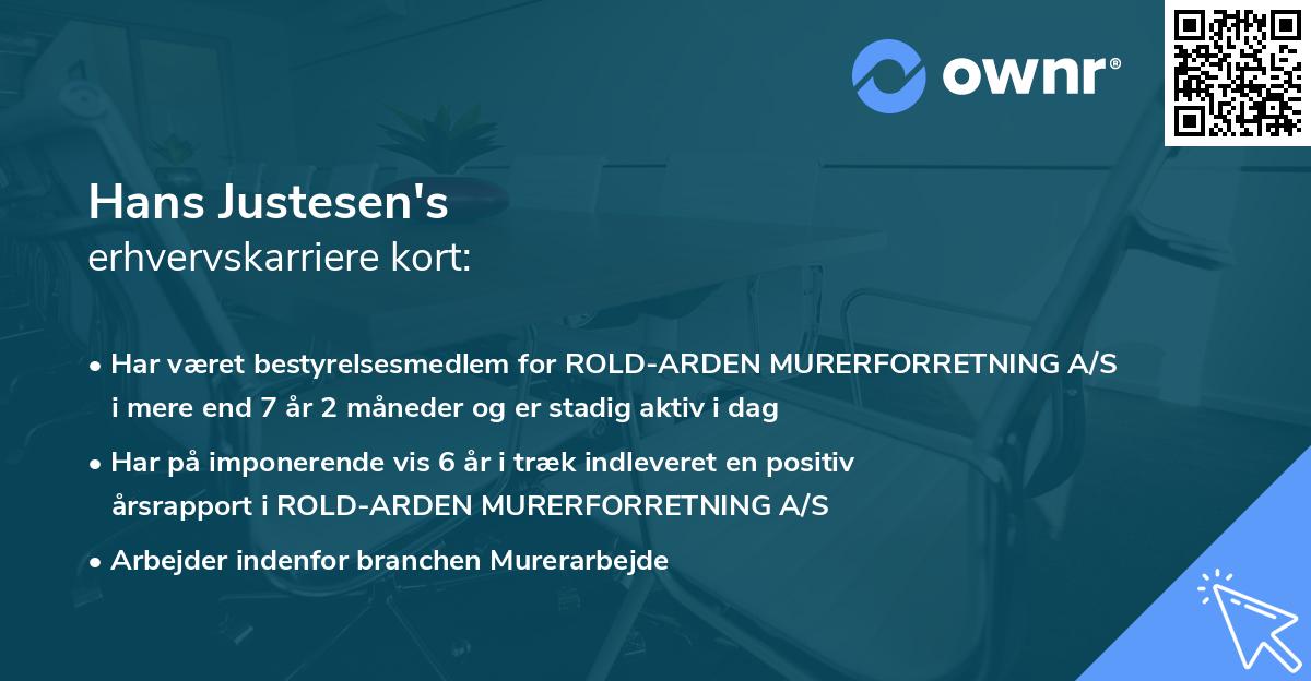 Hans Justesen's erhvervskarriere kort