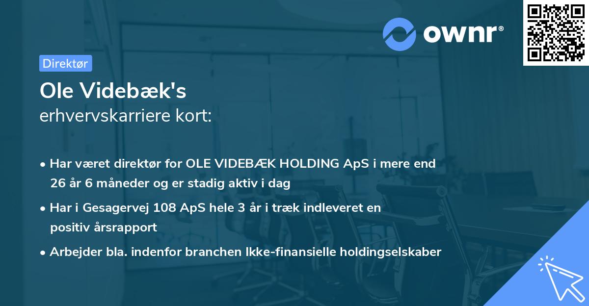 Ole Videbæk's erhvervskarriere kort