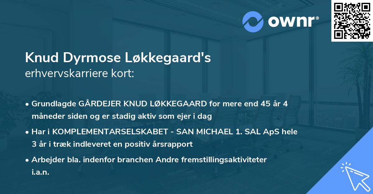 Knud Dyrmose Løkkegaard's erhvervskarriere kort