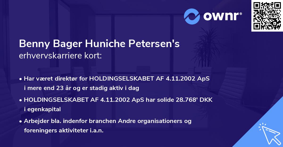 Benny Bager Huniche Petersen's erhvervskarriere kort