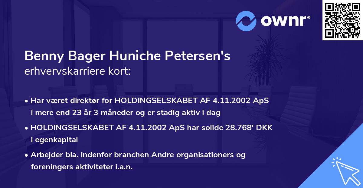 Benny Bager Huniche Petersen's erhvervskarriere kort