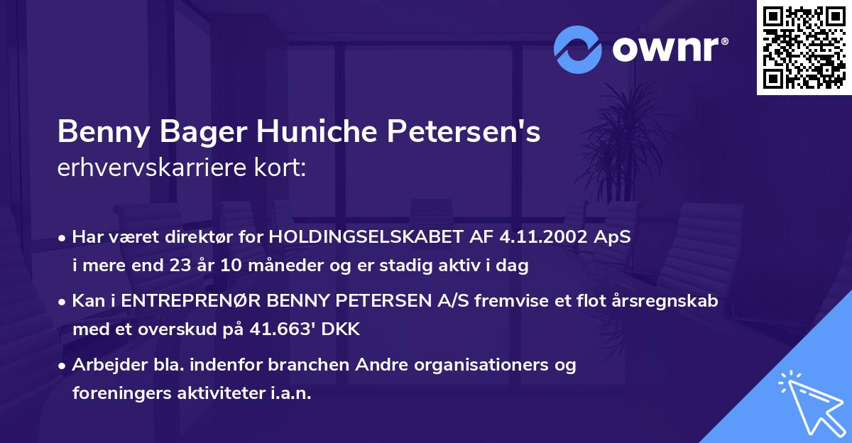 Benny Bager Huniche Petersen's erhvervskarriere kort