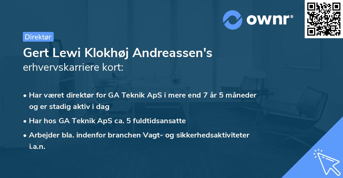 Gert Lewi Klokhøj Andreassen's erhvervskarriere kort