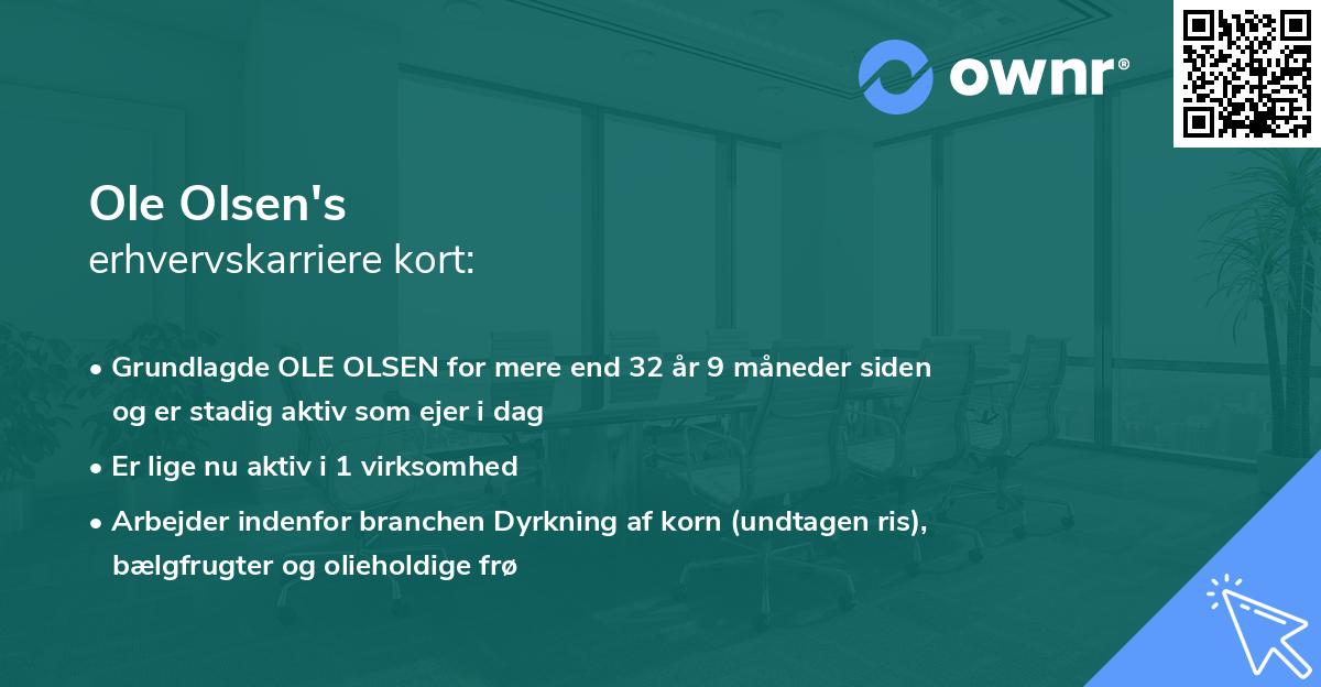 Ole Olsen's erhvervskarriere kort