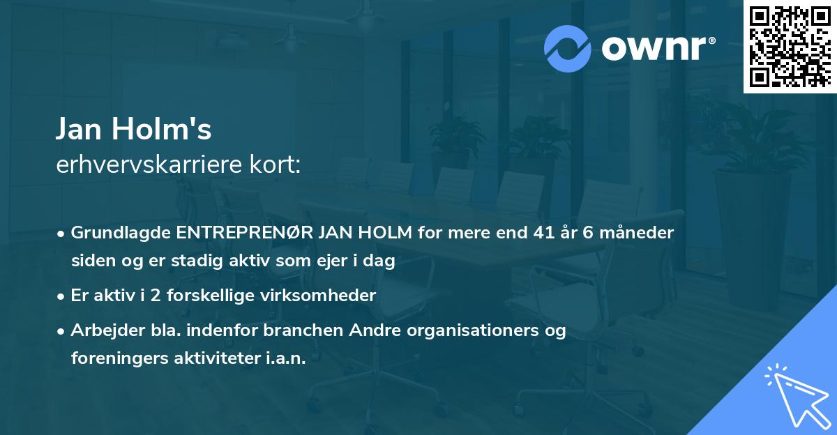 Jan Holm's erhvervskarriere kort