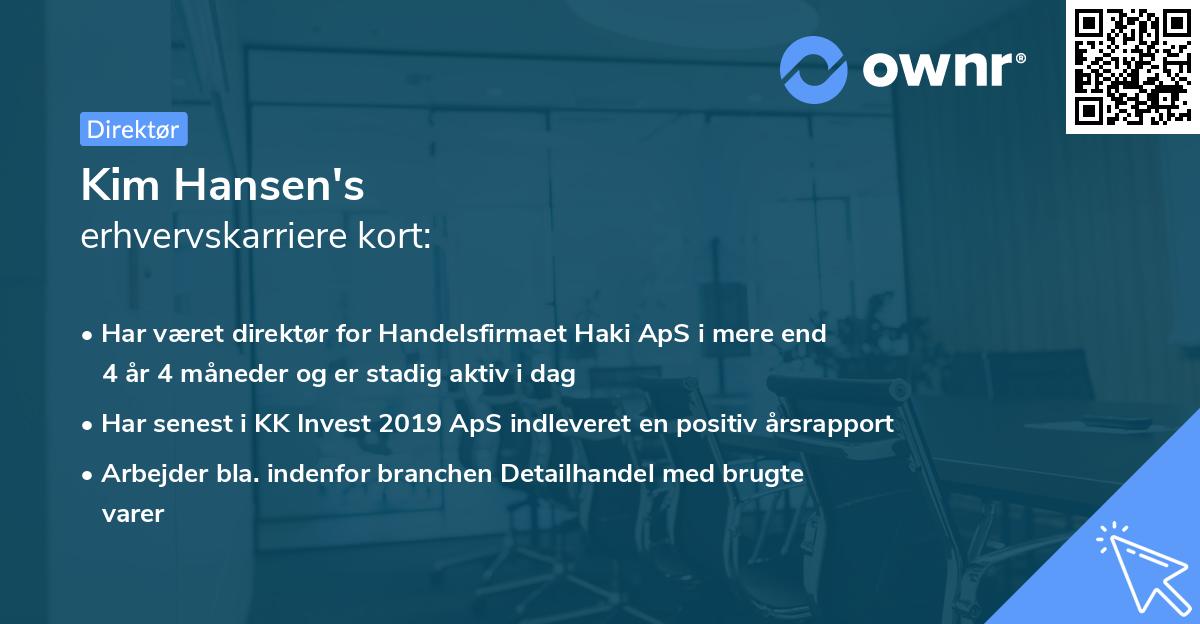 Kim Hansen's erhvervskarriere kort